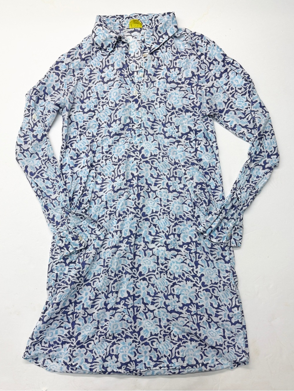 Roberta Roller Rabbit Purple Blue Blue Floral Shirt Dress Roll Tab Sleeves